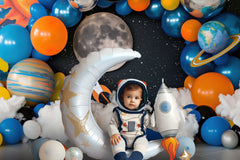 Universe Space Rockets Balloons Backdrop