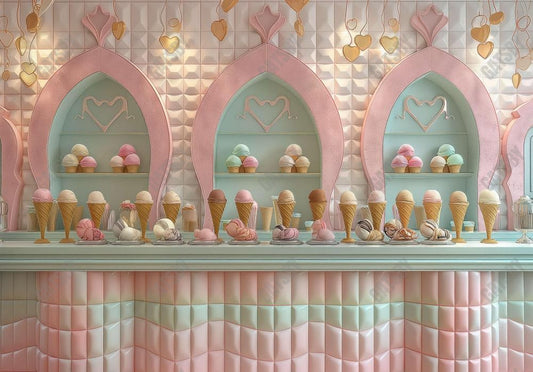 Pastel Pink and Mint Green Ice Cream Shop Backdrop