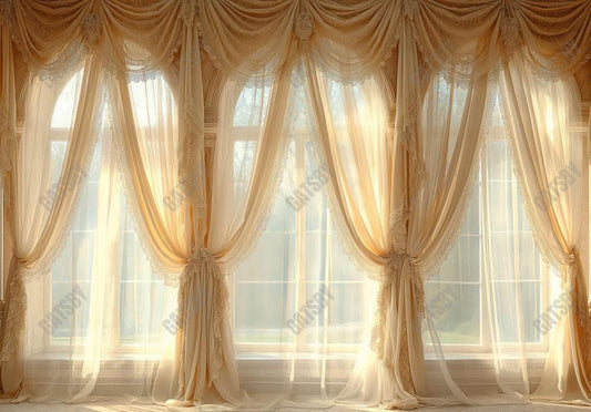 Beige Window Curtains Photography Backdrop Ym8T-B0429