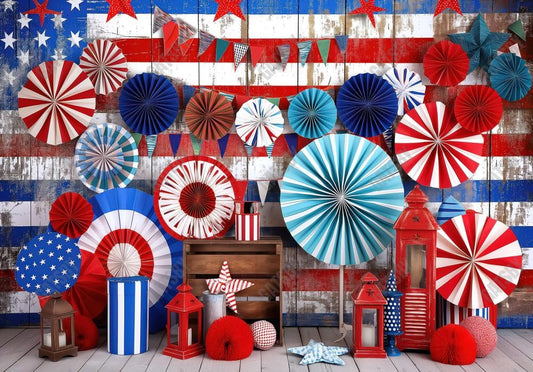 4Th Of July Paper Fans Photography Backdrop Ym8T-B0462
