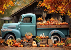 Autumn Fall Blue Truck Backdrop - Gatsby Backdrop