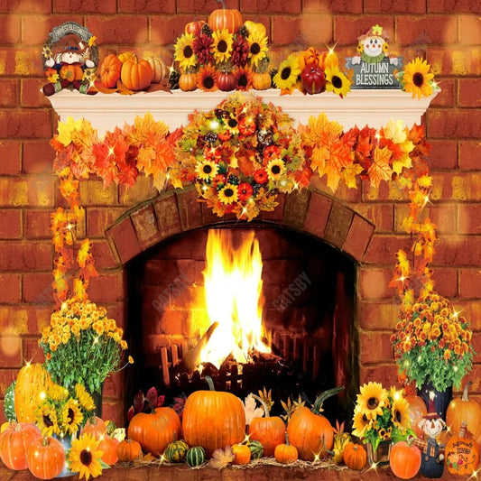 Autumn Fireplace Photography Backdrop GBSX-99601 - Gatsby Backdrop