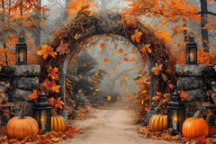 Autumn Forest Pumpkin Arch Gate Photography Backdrop GBSX-99603 - Gatsby Backdrop