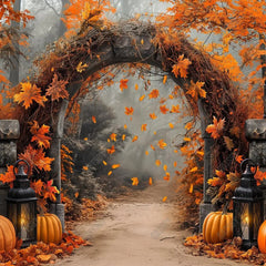 Autumn Forest Pumpkin Arch Gate Photography Backdrop GBSX-99603 - Gatsby Backdrop