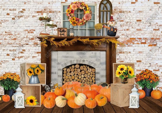 Autumn Harvest Fireplace Photography Backdrop GBSX-99607 - Gatsby Backdrop