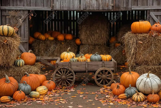 Autumn Pumpkin Barn Photography Backdrop GBSX-99610 - Gatsby Backdrop