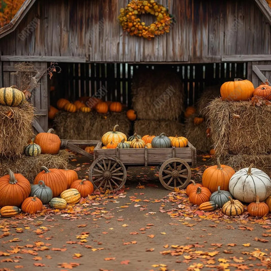 Autumn Pumpkin Barn Photography Backdrop GBSX-99610 - Gatsby Backdrop