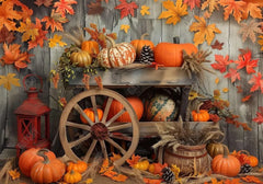 Autumn Pumpkin Red Leaves Wood Wall Backdrop - Gatsby Backdrop