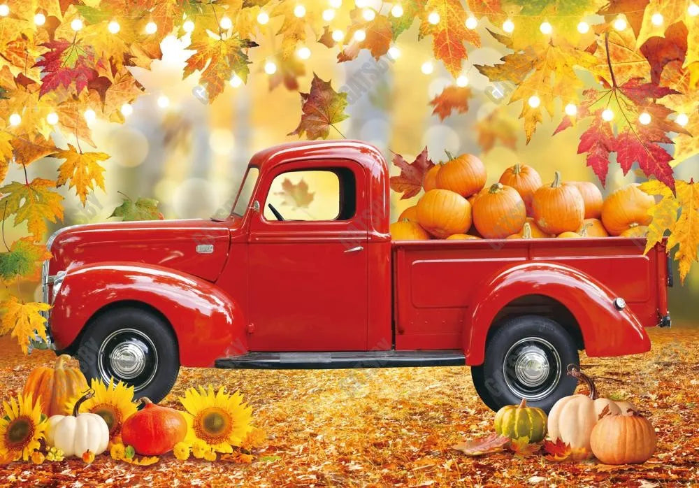 Autumn Red Fall Truck Photography Backdrop GBSX-99614 - Gatsby Backdrop