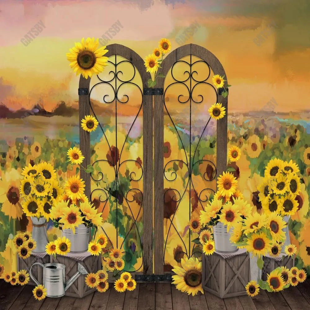 Autumn Sunflower Field Photography Backdrop GBSX-99615 - Gatsby Backdrop