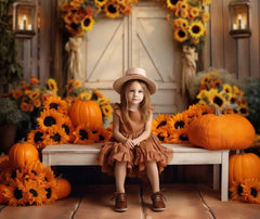 Autumn Sunflower Pumpkin Barn Door Backdrop - Gatsby Backdrop