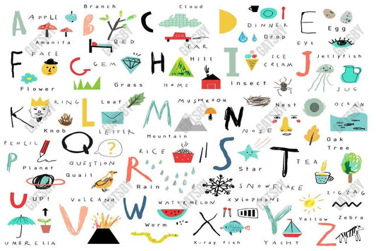 Back To School Alphabet Wall Photography Backdrop GBSX-99618 - Gatsby Backdrop