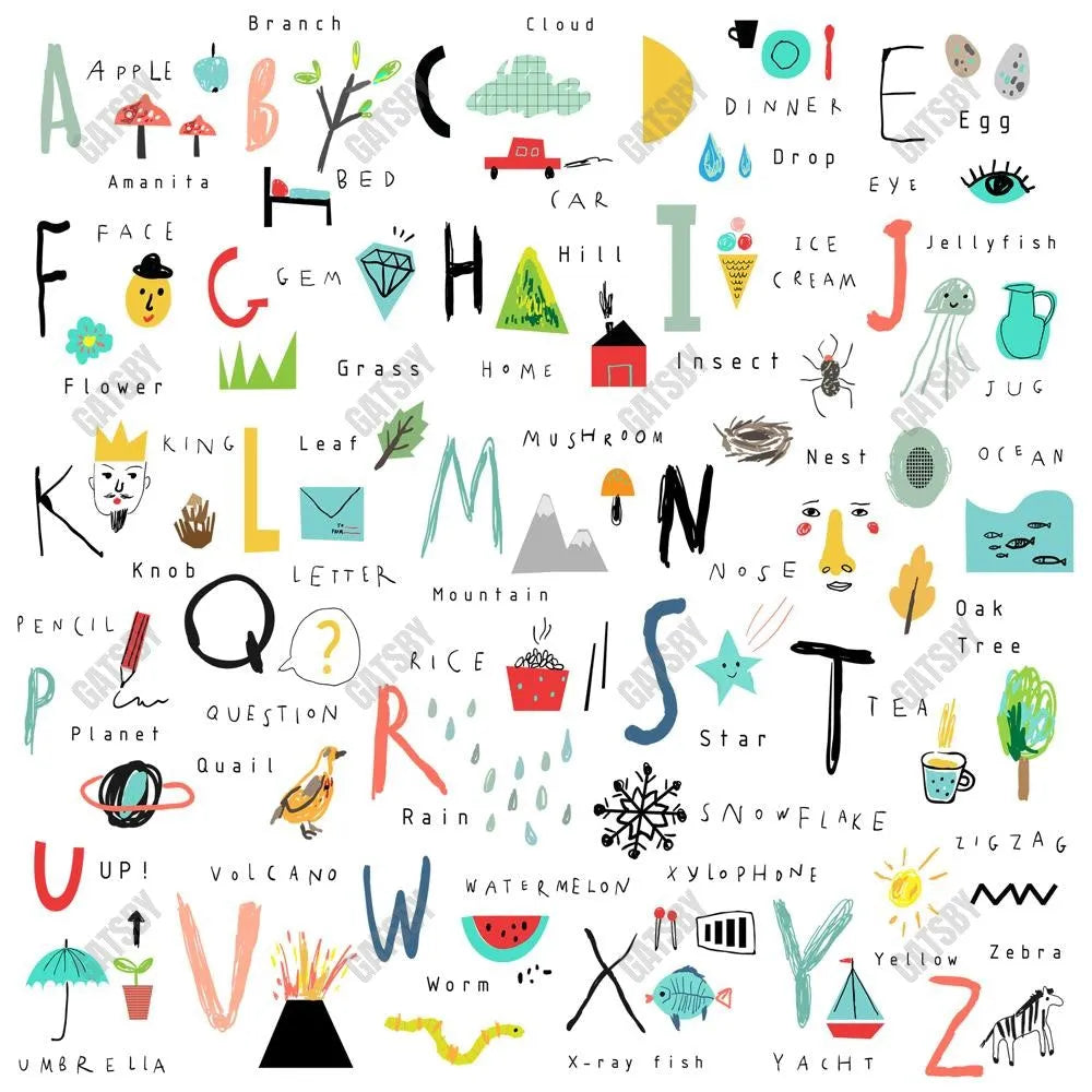 Back To School Alphabet Wall Photography Backdrop GBSX-99618 - Gatsby Backdrop