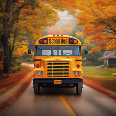 Back To School Autumn Bus Photography Backdrop GBSX-99619 - Gatsby Backdrop