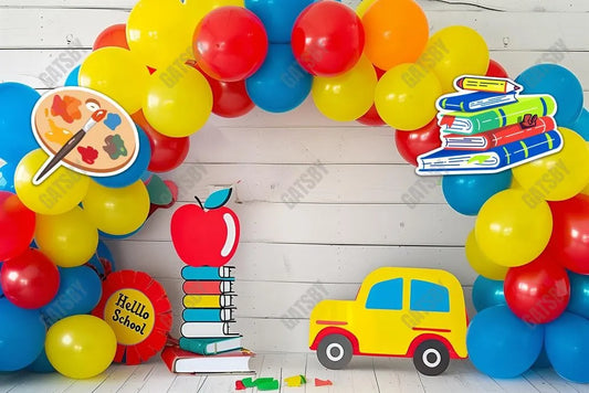 Back To School Balloons Arch Photography Backdrop GBSX-99620 - Gatsby Backdrop