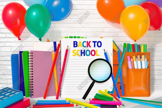 Back To School Balloons Crayons Book Photography Backdrop GBSX-99621 - Gatsby Backdrop