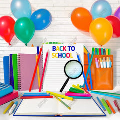 Back To School Balloons Crayons Book Photography Backdrop GBSX-99621 - Gatsby Backdrop