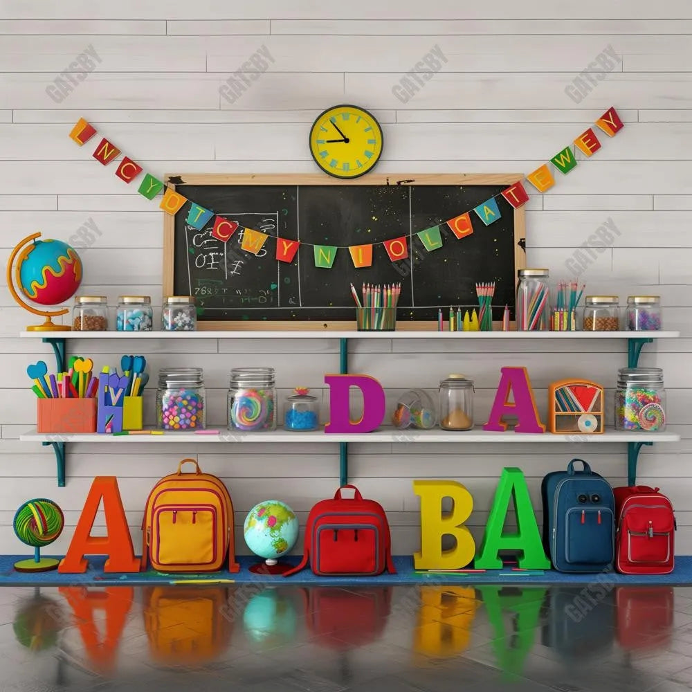 Back To School Elementary Shelves Photography Backdrop GBSX-99632 - Gatsby Backdrop