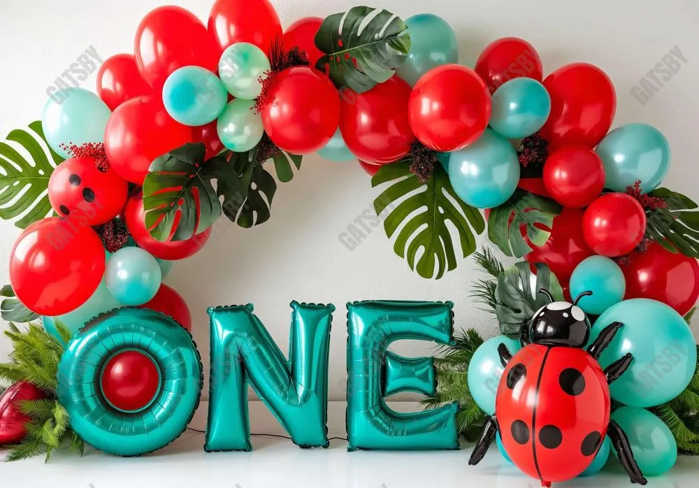 Balloon Garland Ladybug Birthday ONE Backdrop - Gatsby Backdrop