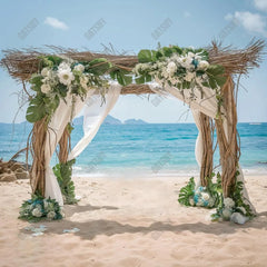 Beach White Flower Arch Photography Backdrop GBSX-99643 - Gatsby Backdrop