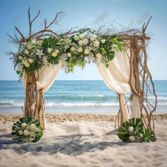 Beach White Flower Arch Photography Backdrop GBSX-99644 - Gatsby Backdrop