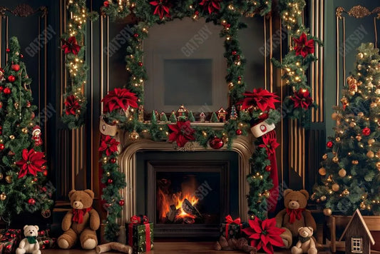 Beary Christmas Fireplace Photography Backdrop GBSX-99646 - Gatsby Backdrop