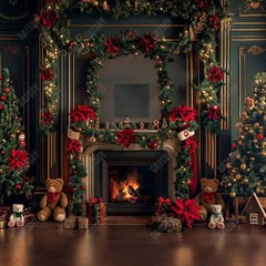 Beary Christmas Fireplace Photography Backdrop GBSX-99646 - Gatsby Backdrop