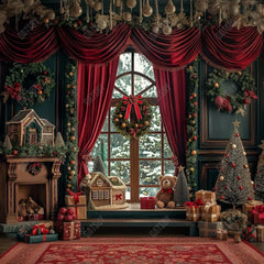 Beary Christmas Window Photography Backdrop GBSX-99648 - Gatsby Backdrop