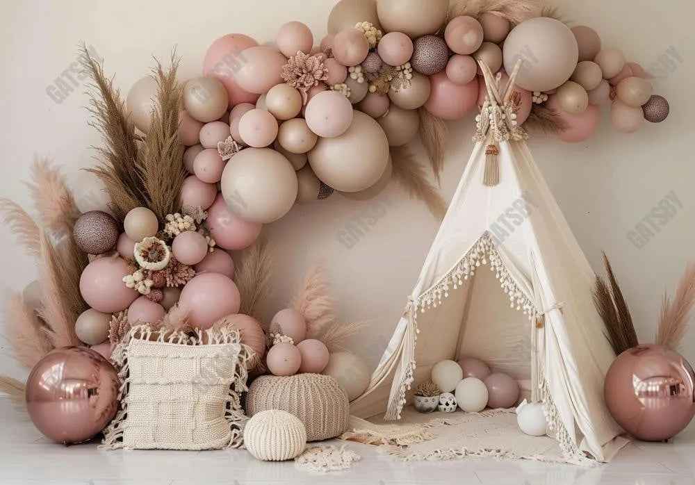 Beige and Brown Boho Teepee Decor Backdrop - Gatsby Backdrop