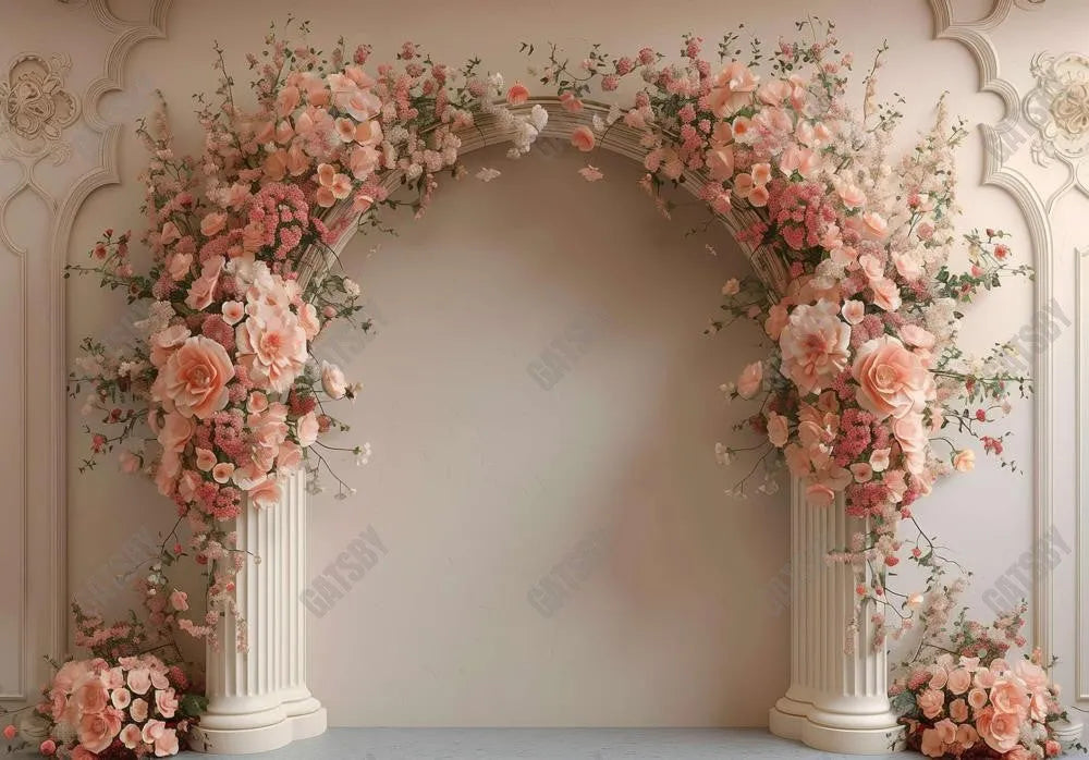 Beige Arch Wall Floral Decor Backdrop - Gatsby Backdrop