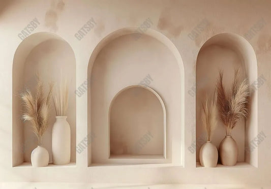 Beige Arch Wall Vases & Pampas Grass Backdrop - Gatsby Backdrop