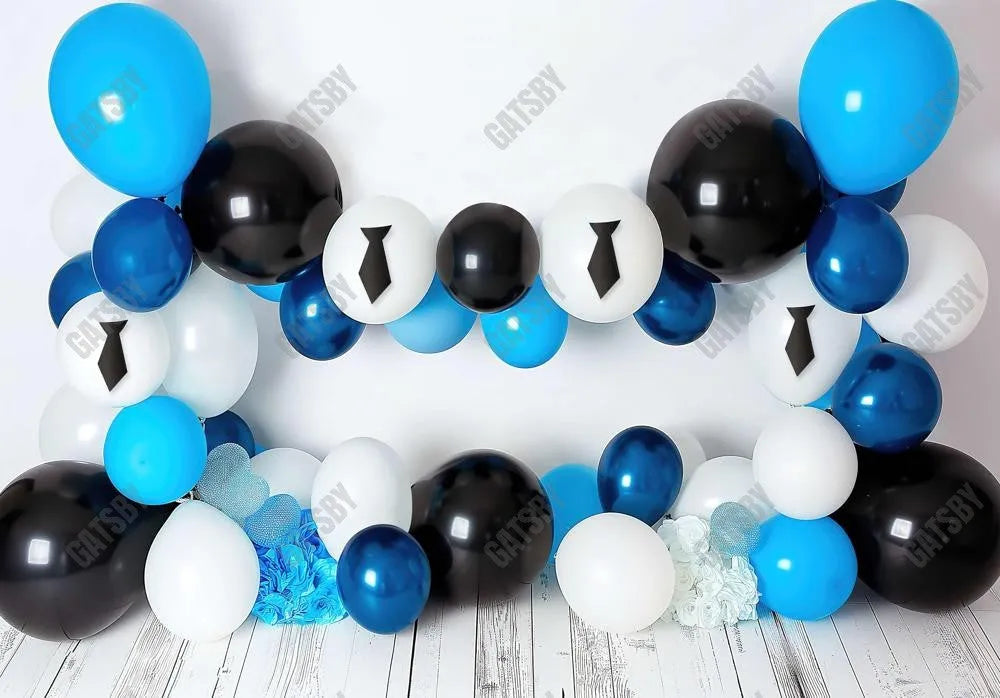 Black and Blue Balloons Tie Backdrop - Gatsby Backdrop