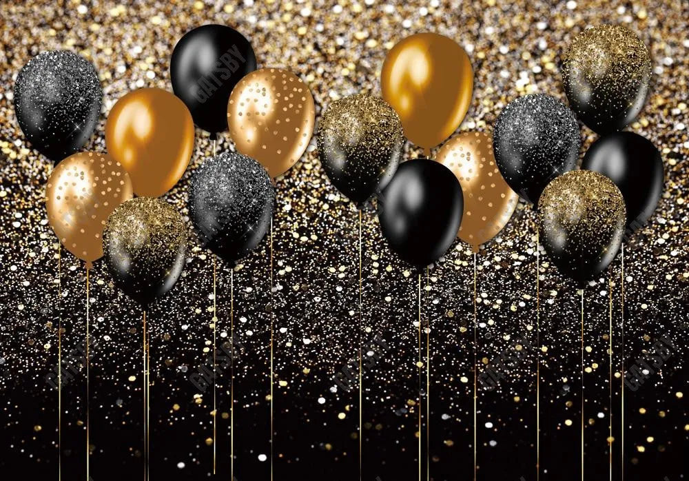 Black and Gold Balloons Backdrop - Gatsby Backdrop