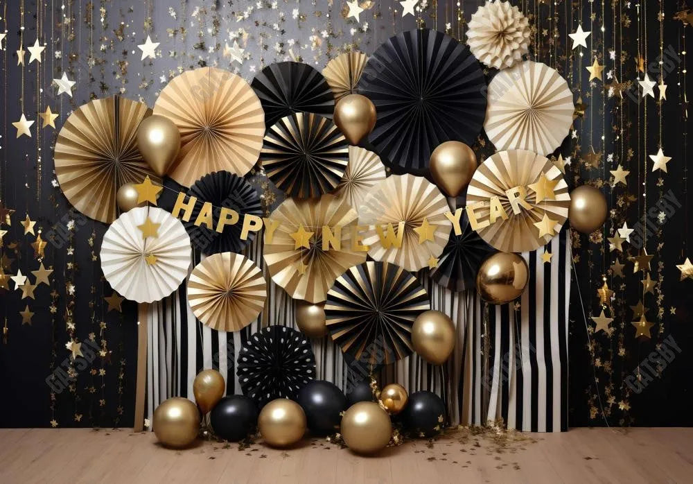 Black and Gold Happy New Year Backdrop - Gatsby Backdrop