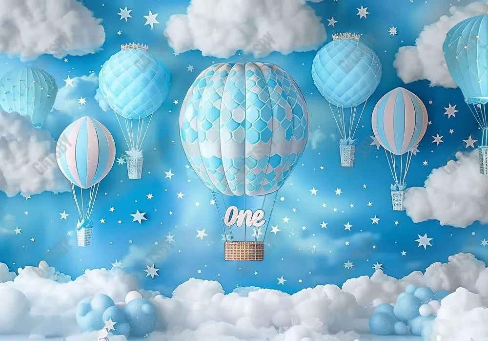 Blue & White Hot Air Balloon Backdrop - Gatsby Backdrop