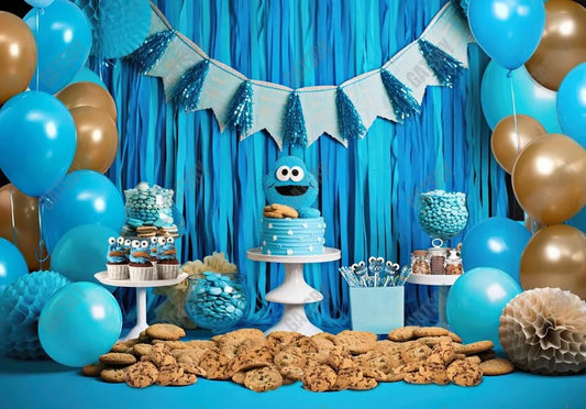 Blue Balloons Monster Backdrop for Boys - Gatsby Backdrop