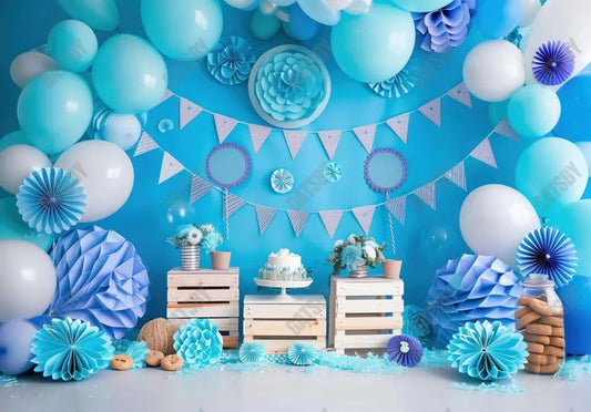 Blue Birthday Balloons Photography Backdrop GBSX-99653 - Gatsby Backdrop