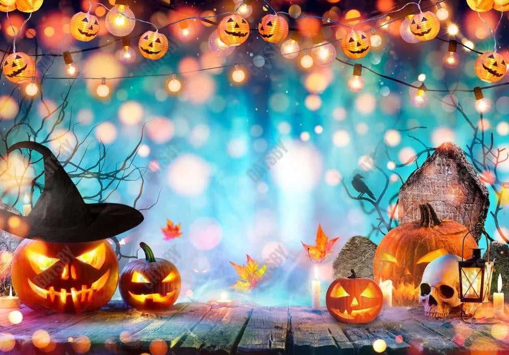 Blue Bokeh Halloween Forest Backdrop - Gatsby Backdrop