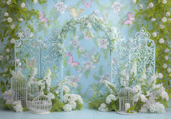 Blue Butterfly Floral Backdrop - Gatsby Backdrop