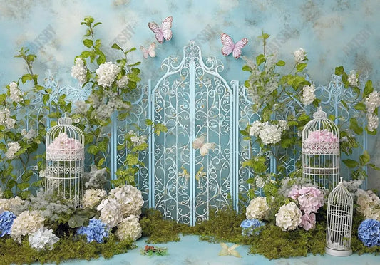 Blue Butterfly Flower Backdrop - Gatsby Backdrop