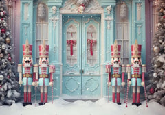 Blue Christmas Door Nutcracker Storefront Backdrop - Gatsby Backdrop