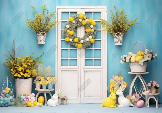 Blue Spring Easter Door Photography Backdrop - Gatsby Backdrop