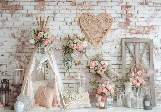 Bohemian Floral Brick Wall Backdrop - Gatsby Backdrop