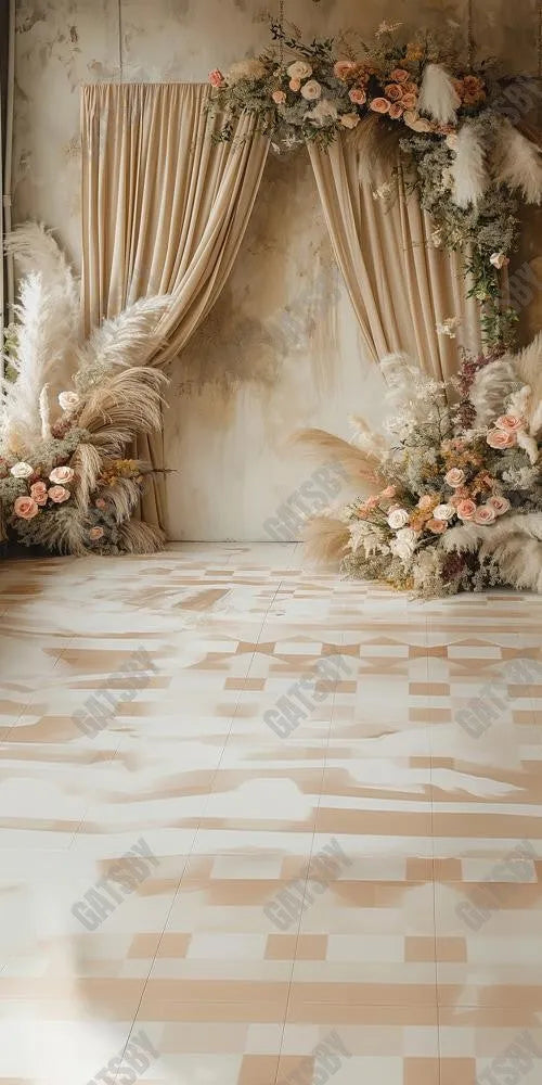 Boho Floral Ivory Curtain Photography Backdrop GBSX-99658 - Gatsby Backdrop