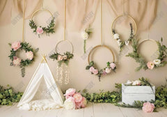 Boho Floral Wreaths Teepee Tent Backdrop - Gatsby Backdrop