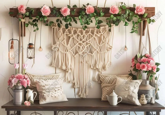 Boho Macrame Roses Vines Backdrop - Gatsby Backdrop