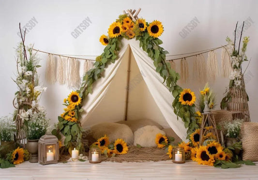 Boho Sunflower Teepee Photography Backdrop - Gatsby Backdrop