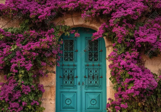 Bougainvillea Flowers Arched Door Backdrop - Gatsby Backdrop