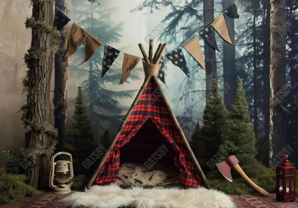 Camping Teepee Forest Adventure Backdrop - Gatsby Backdrop