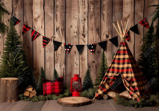 Camping Teepee Wood Wall Backdrop - Gatsby Backdrop